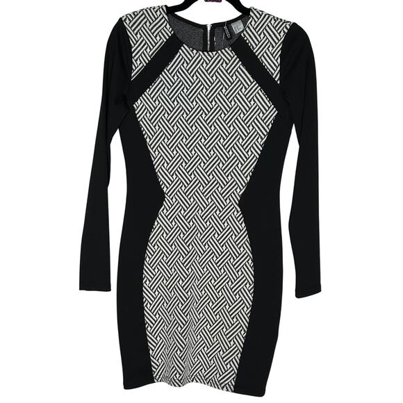 H&M Divided Black & White Geometric Bodycon Dress – Size 10 - Picture 2 of 7